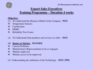 Export Sales Executives Training Programme – Duration 4 weeks