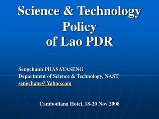 Science &amp; Technology Policy of Lao PDR