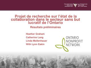 Projet de recherche sur l’état de la collaboration dans le secteur sans but lucratif de l’Ontario