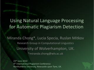 Using Natural Language Processing for Automatic Plagiarism Detection 