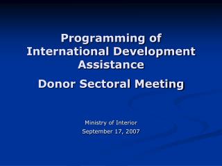 Programming of International Development Assistance Donor Sectoral Meeting