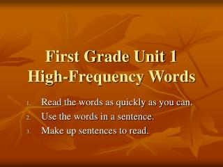 First Grade Unit 1 High-Frequency Words