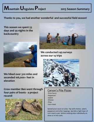 M ountain U ngulate P roject 2013 Season Summary