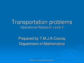 Transportation problems Operational Research Level 4