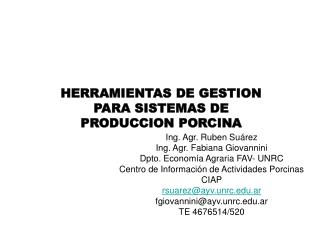 HERRAMIENTAS DE GESTION PARA SISTEMAS DE PRODUCCION PORCINA