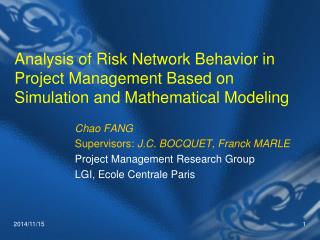 Chao FANG Supervisors: J.C. BOCQUET, Franck MARLE Project Management Research Group