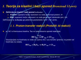 I. Teorija za kiselini i bazi spored Bronstead i Lowry