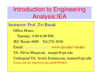 Introduction to Engineering Analysis:IEA