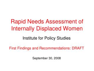 Rapid Needs Assessment of Internally Displaced Women