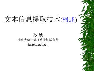 孙 斌 北京大学计算机系计算语言所 (icl.pku)