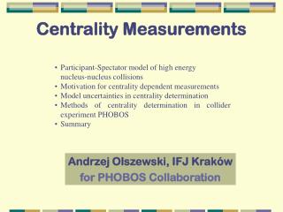 Centrality Measurements