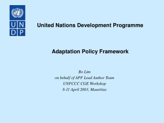 United Nations Development Programme Adaptation Policy Framework
