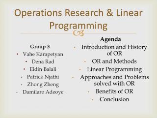 Operations Research &amp; Linear Programming