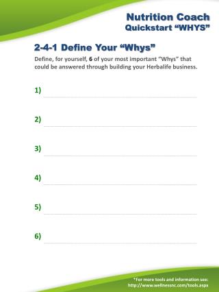 Nutrition Coach Quickstart “WHYS”