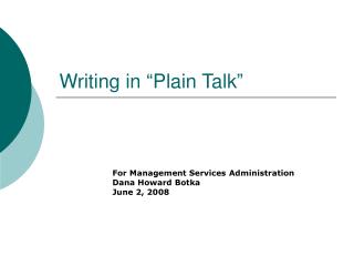 Writing in “Plain Talk”