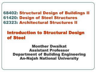 Monther Dwaikat Assistant Professor Department of Building Engineering