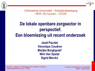 De lokale openbare zorgsector in perspectief. Een bloemlezing uit recent onderzoek