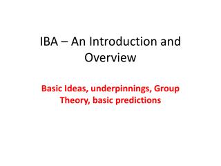 IBA – An Introduction and Overview