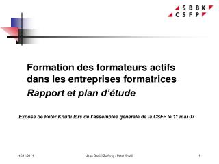 Formation des formateurs actifs dans les entreprises formatrices Rapport et plan d’étude