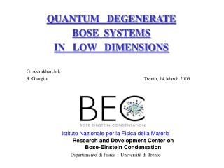 QUANTUM DEGENERATE BOSE SYSTEMS IN LOW DIMENSIONS