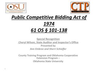 Public Competitive Bidding Act of 1974 61 OS § 101-138