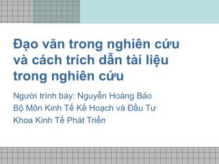 Đạo văn trong nghiên cứu và cách trích dẫn tài liệu trong nghiên cứu