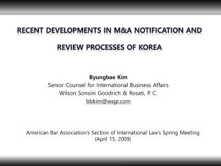 Recent Developments in M&amp;A Notification and Review Processes of Korea