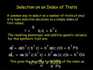 Selection on an Index of Traits