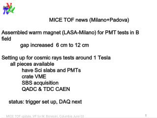 MICE TOF news (Milano+Padova)