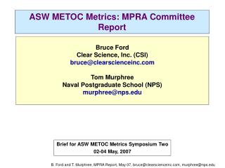 ASW METOC Metrics: MPRA Committee Report