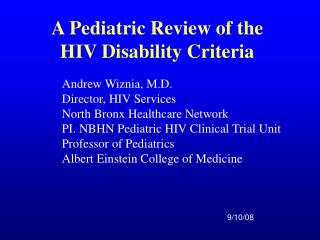 A Pediatric Review of the HIV Disability Criteria