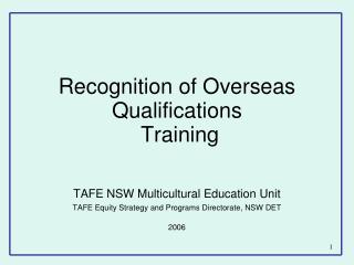 Recognition of Overseas Qualifications Training