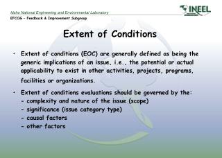 EFCOG – Feedback &amp; Improvement Subgroup Extent of Conditions