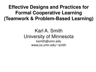 Effective Designs and Practices for Formal Cooperative Learning