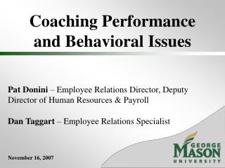 Coaching Performance and Behavioral Issues