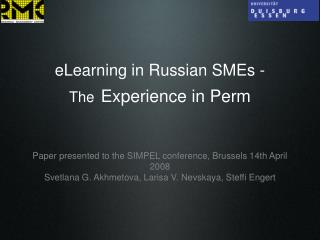 eLearning in Russian SMEs - The Experience in Perm
