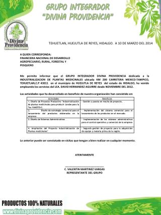 A QUIEN CORRESPONDA: FINANCIERA NACIONAL DE DESARROLLO AGROPECUARIO, RURAL, FORESTAL Y PESQUERO