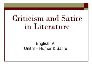 Criticism and Satire in Literature