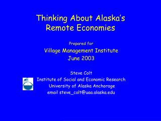 Thinking About Alaska’s Remote Economies