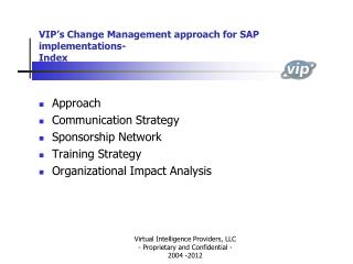 VIP’s Change Management approach for SAP implementations- Index