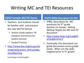 Writing MC and TEI Resources