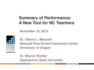 Summary of Performance: A New Tool for NC Teachers
