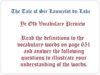 The Tale of Sir Launcelot du Lake