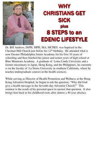 WHY CHRISTIANS GET SICK plus 8 STEPS to an EDENIC LIFESTYLE