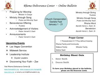 Rhema Deliverance Center - Online Bulletin
