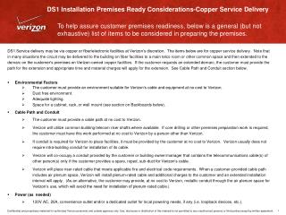 DS1 Installation Premises Ready Considerations-Copper Service Delivery
