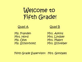 Welcome to Fifth Grade!