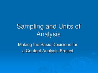 Sampling and Units of Analysis