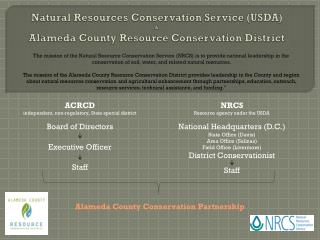 Natural Resources Conservation Service (USDA) &amp; Alameda County Resource Conservation District