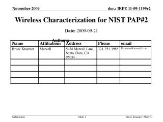 Wireless Characterization for NIST PAP#2